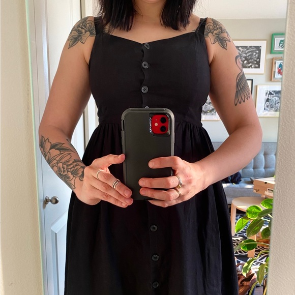 Black linen button-up midi dress - Picture 4 of 4